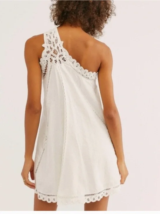 Free People Billie Battenburg One-Shoulder Mini Dress 100% Cotton - Picture 3 of 5